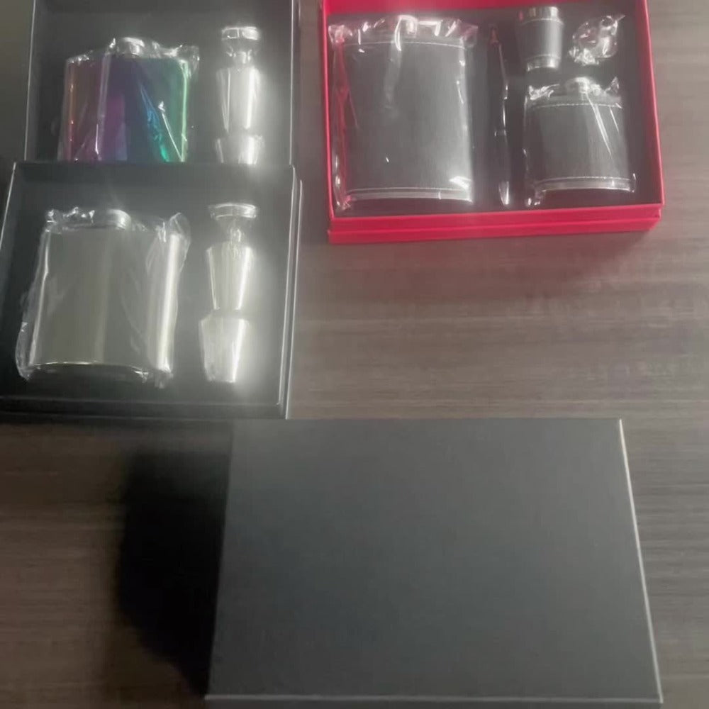 Stainless Steel Whiskey Flask Gift Set with Cup Filter & PU Leather Cover ¨C 8.1oz + 3oz Dual Bottle Bar Gift for Men