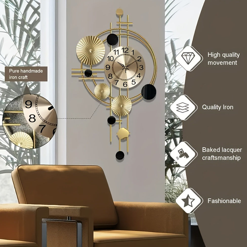 Cast Iron Wall Clock Large Modern Silent No-Ticking Irregular Digital Wall Art Decor for Living Room Bedroom 30.7 x 17.7 Inch Industrial Home Decoration Unique Big Clock