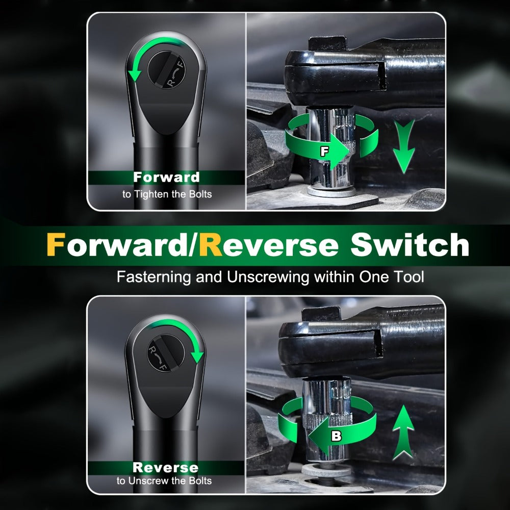 12V Cordless Ratchet Wrench Set 3/8¡± Drive | 40 Ft-lbs Torque, Variable Speed Trigger, Lithium-Ion Battery, 7 Sockets Included