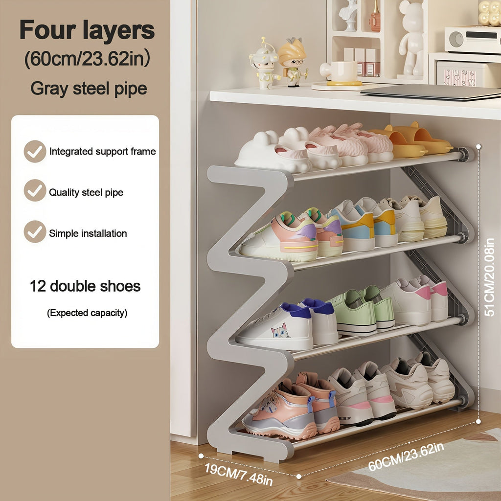 4-Tier Shoe Rack Upgraded Metal Tubes ¨C Multi-Layer Shoe Storage Organizer with Thickened Plastic Parts for Entryway, Doorway, Bedroom, Hallway & Dorm ¨C Graphite Black, Pink, Gray & Blue