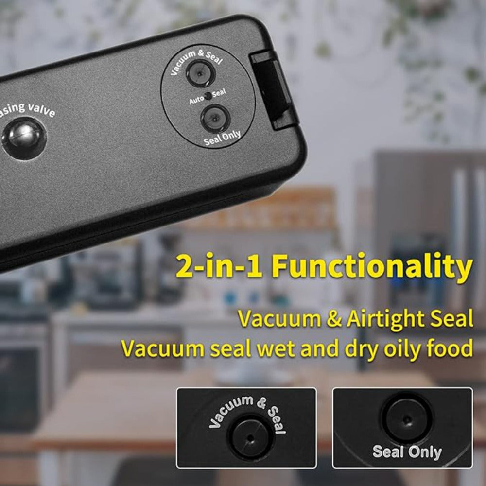 Food Vacuum Sealer Machine 1850W, Automatic Vacuum Sealer with 50 Vacuum Bags ¡ª Compact Food Preservation Air Sealer for Fresh Food & Long-Term Storage | Black & White