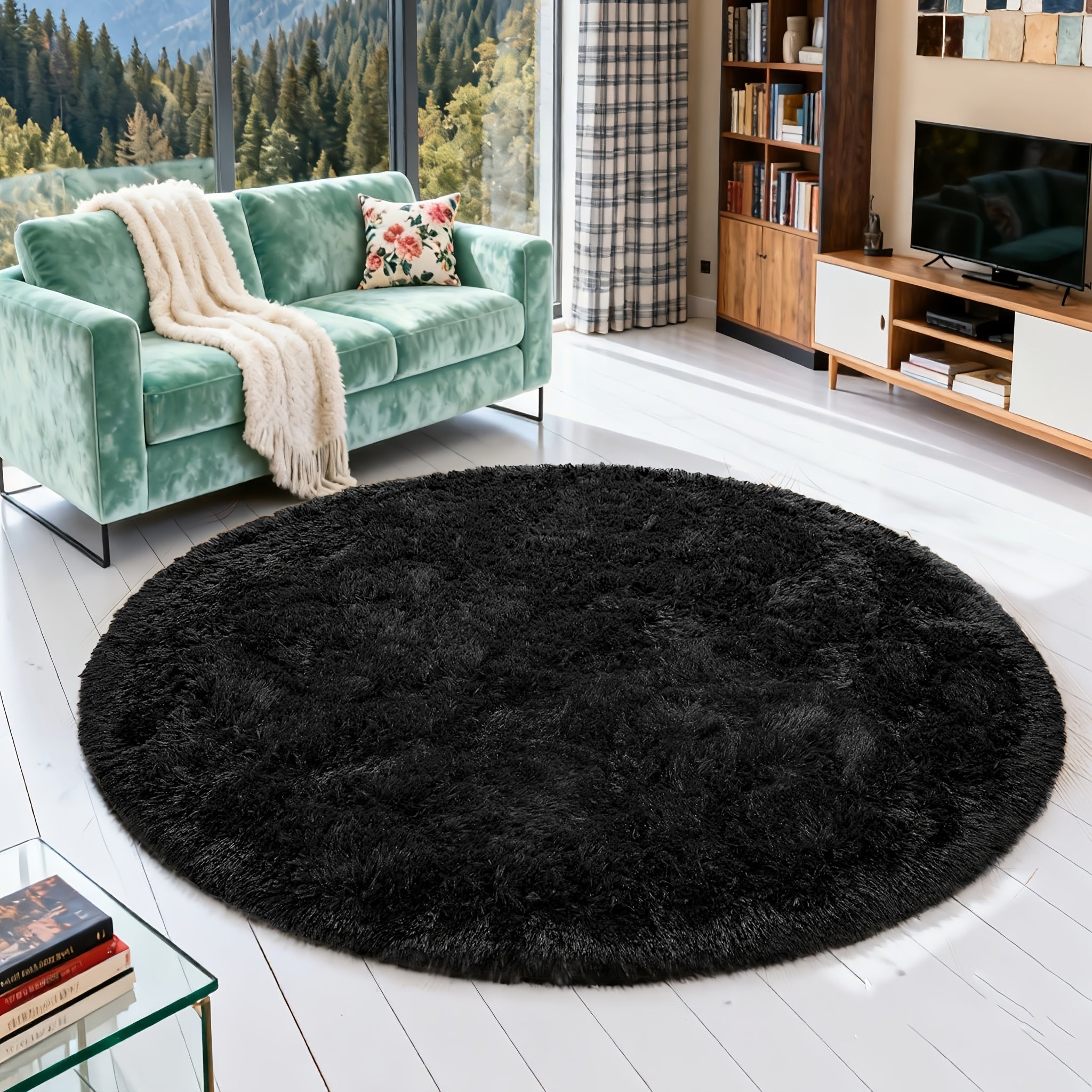 Round Area Rug Soft Shaggy Plush Circle Rug Non-Slip Indoor Floor Mat for Living Room Bedroom Dorm Tie Dye Rainbow Multi-Color Multi-Size