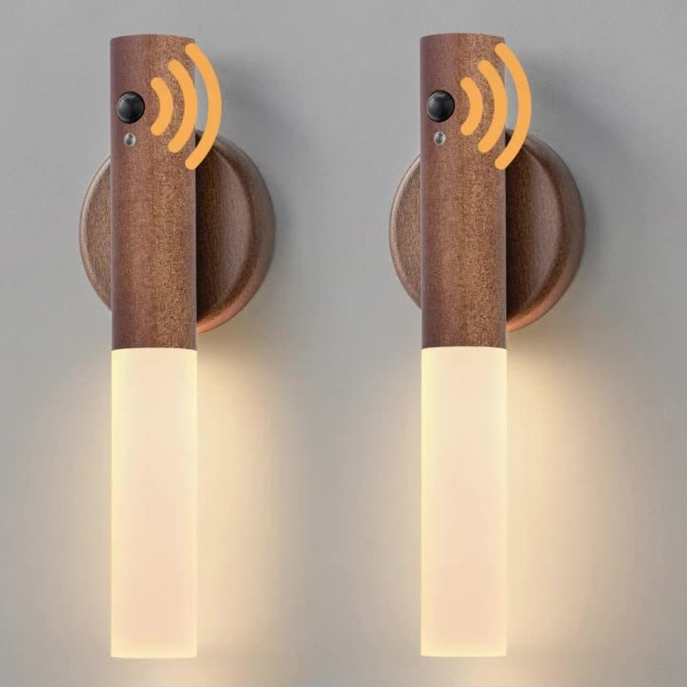 Motion Night Light Rechargeable LED ¨C IPX4 Waterproof Wood Grain & Walnut Under Cabinet Step Lamp for Staircase, Hallway, Wardrobe, Closet & Indoor Walls (2 or 4 Pack)