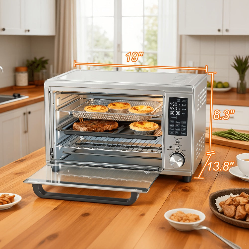 Air Fryer Toaster Oven Combo 29.6QT XL with Smart Probe, 12-in-1 Digital Countertop Oven, Stainless Steel, 7 Accessories, Rotisserie, 450¡ãF Rapid Heat, Large Family Size
