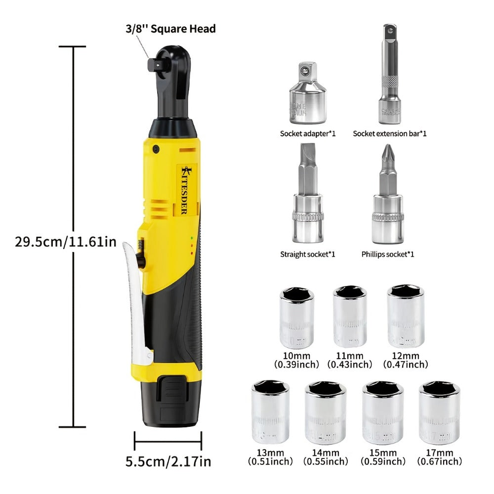 12V Electric Ratchet Wrench Set 400 RPM | 3/8¡± Cordless Power Ratchet Tool Kit with Variable Speed, 7 Sockets, 2.0Ah Lithium Battery & Fast Charger ¨C Pipeline & Auto Repair