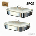Stainless Steel Baking Pan Set 4-Piece ¨C 2 Deep Roasting Pans & 2 Lidded Pans with Handles, 6-Liter Large Capacity 16.14¡± Rectangular Baking Pans for Lasagna, Fish, Chicken & Roasting ¨C Dishwasher Safe