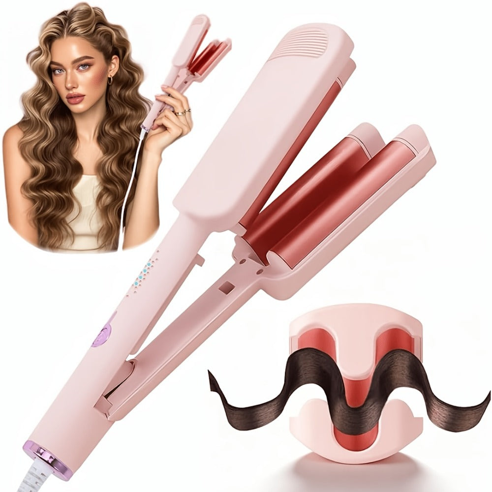 Hair Curling Iron 1.25 Inch - Beach Wave Curling Wand with Dual Voltage, Deep Wave Barrel, Anti-Frizz Ceramic Coating, Easy Home Use, Travel-Ready Styling Tool for All Hair Types