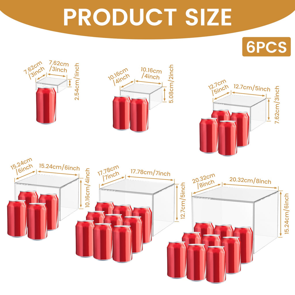Acrylic Buffet Risers 6pcs Display Stand Set 8 Sizes 3¡±-10¡±, Cube Box Riser Shelf for Party Catering Dessert Table, Food Display Stand for Collectibles Cupcakes Jewelry, White or Clear