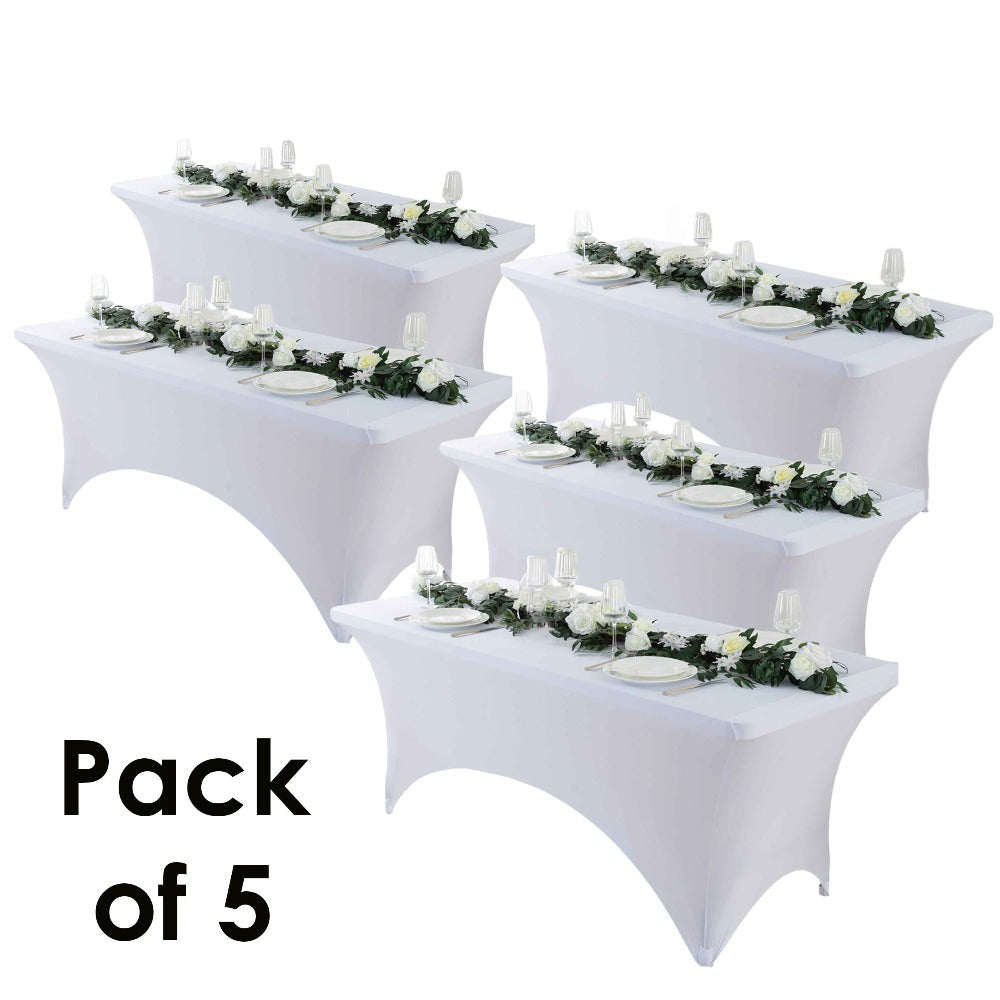 Spandex Tablecloth Stretch Table Cover Fitted Rectangle Table Cloth for Wedding Party Event 3/5pcs White Black