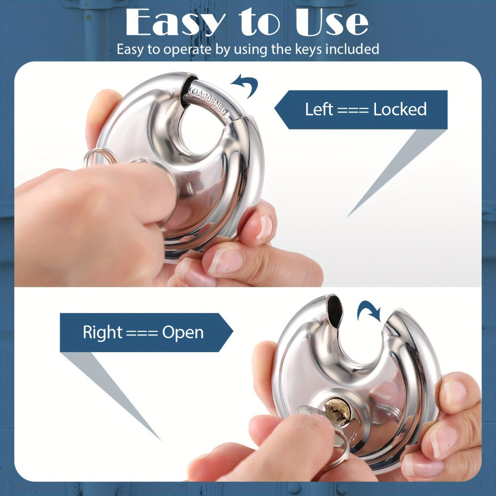 Padlocks with Same Key - 10pcs Stainless Steel Disc Lock Set, Keyed Alike Discus Pad Lock 2-3/4 Inch Wide 3/8 Inch Shackle, Outdoor Weatherproof Lock for Storage Unit, Shed, Garage, Gate & Fence