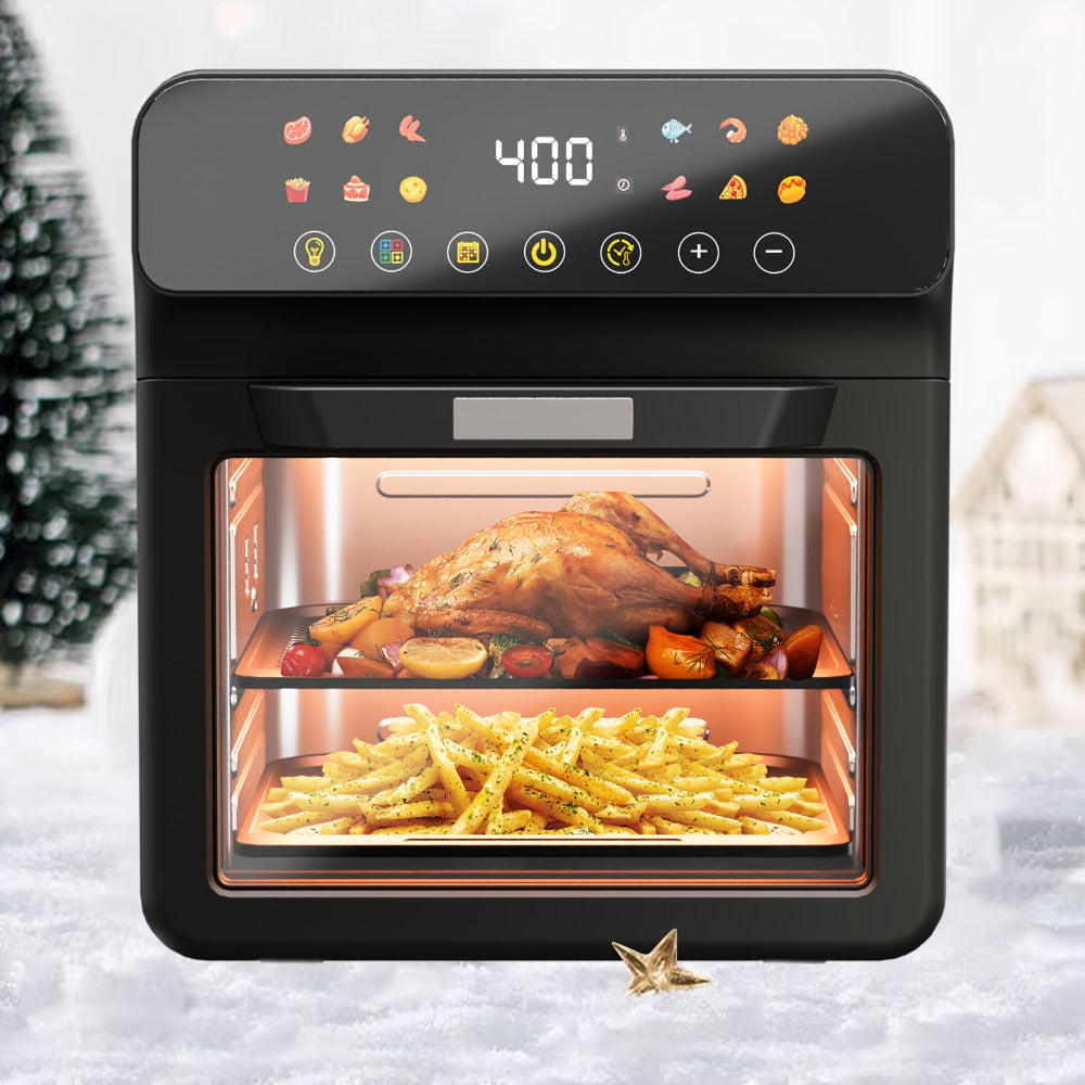 Air Fryer Toaster Oven Combo Extra Large ¨C 12-Quart Countertop Convection Oven with Digital Touchscreen, 12 Preset Functions, Baking, Roasting & Reheating, Family-Sized Meals, Black