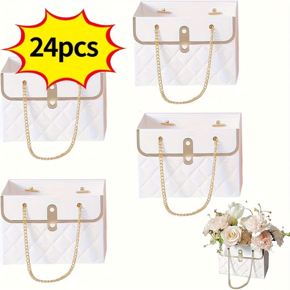 Paper Flower Bouquet Gift Bags with Metal Chain Handle Bulk ¨C 12/24/36/48 Pcs Tote Bags for Wedding Party Birthday Florist Graduation Holiday Colorful Gift Wrapping