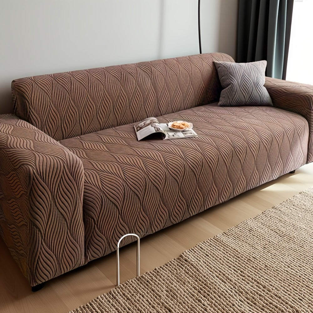 Polar Fleece Sofa Cover Modern Jacquard Elastic Slip-Resistant All Season Furniture Protector for Living Room Office Bedroom - 1 2 3 4 Seater with Free Matching Pillowcase