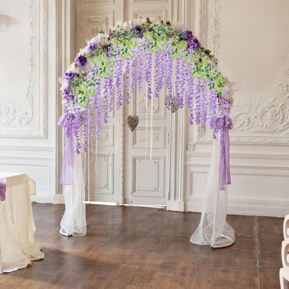 Artificial Wisteria Hanging Flowers 24 Pack - 3.6 Ft Fake Silk Wisteria Vine Garland for Wedding Arch, Garden, Wall & Party Decoration, Available in White, Pink, Blue, Purple & Light Pink
