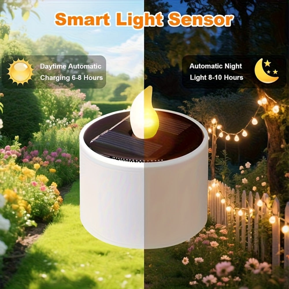 Solar Flameless Candles Outdoor Waterproof IP44 LED Tealight with Dusk to Dawn Sensor Flickering Warm Light for Garden Balcony Window Lantern Terrace Decor 4 6 12 Pack