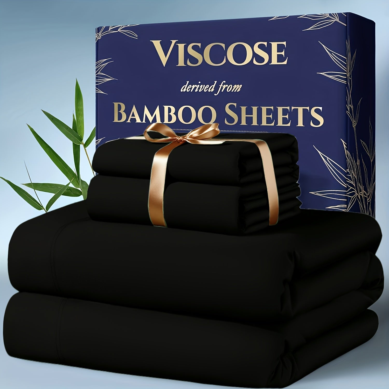 Bamboo Cooling Bedding Set 4pcs - Deep Pocket Fitted Sheet, Flat Sheet & Pillowcases for Hot Sleepers, Breathable Soft Viscose Sheets Twin Full Queen King