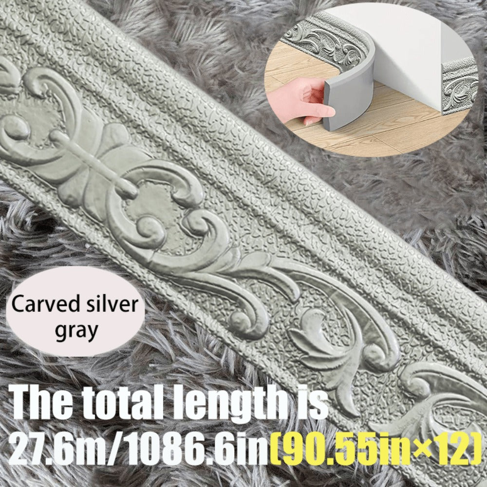3D Self-Adhesive Foam Baseboard Wall Trim Sticker Waterproof Peel and Stick Carved Wallpaper Border Skirting for Home Decor White Silver Gray Copper Gold 4 8 12 Rolls