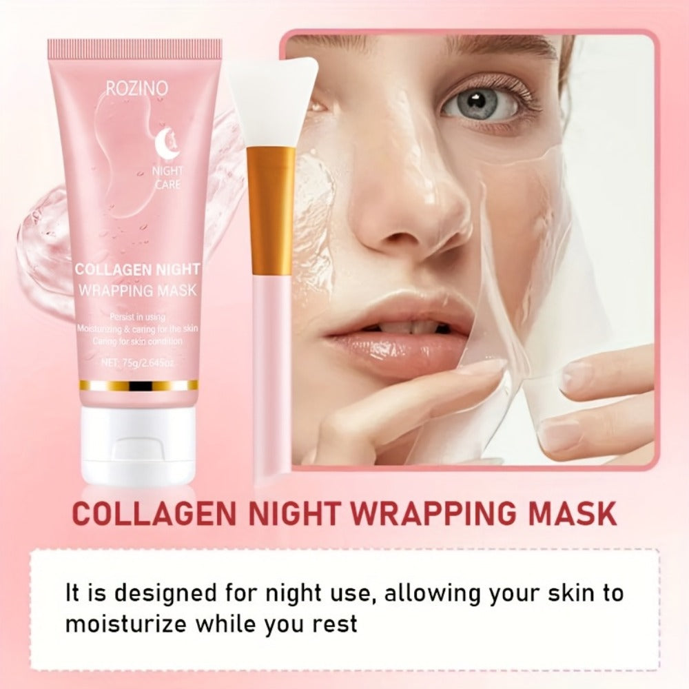 Collagen Overnight Wrapping Facial Mask with Hyaluronic Acid - Korean Skincare Sleep Mask for Glowing Skin, Deep Hydration, Firming & Anti-Sagging | 2.645oz