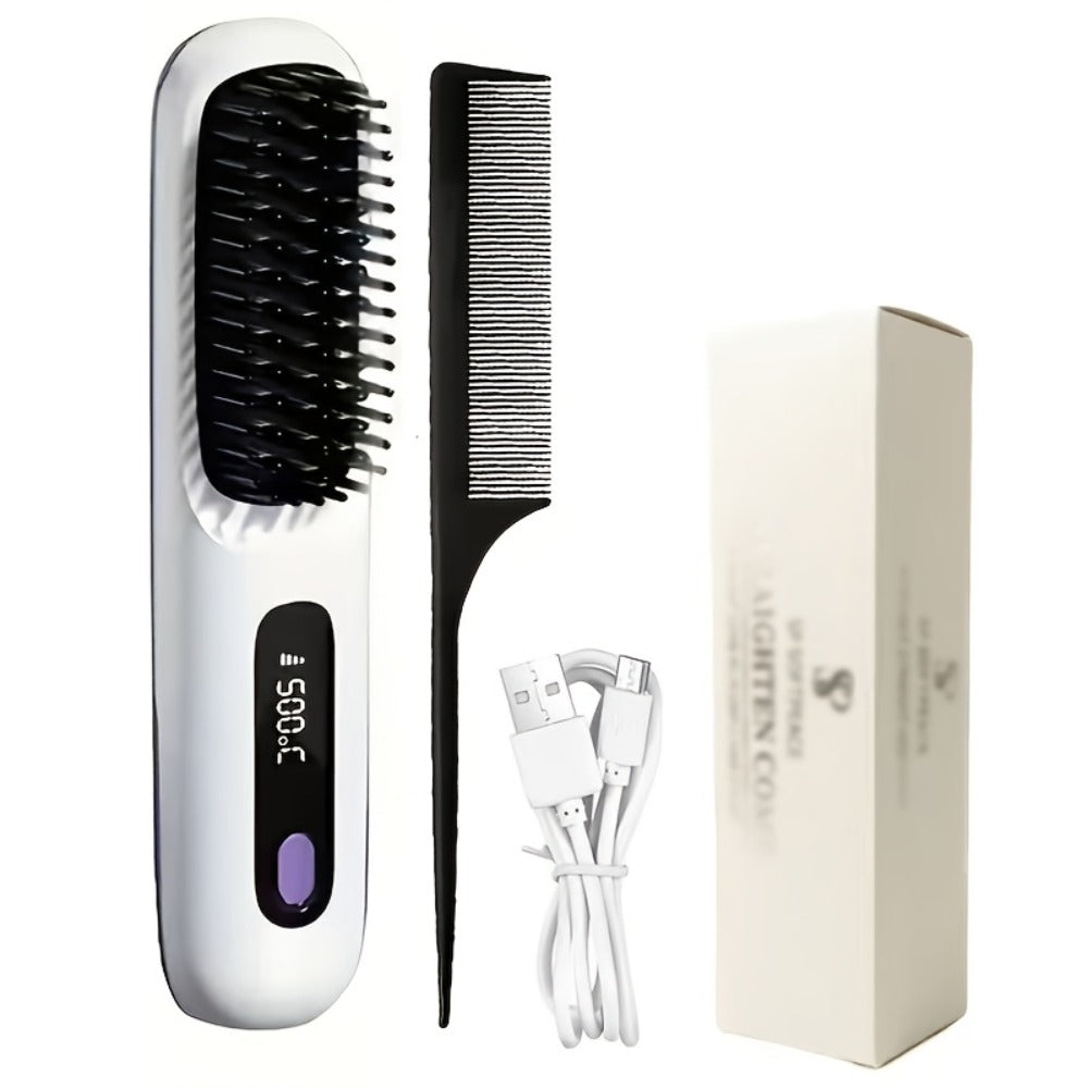 Cordless Mini Hair Straightener Wireless Flat Iron USB Rechargeable 2000mAh 3-Speed Adjustable Temp LED Display Professional Styling Smooth Shiny Hair Travel Home Black White