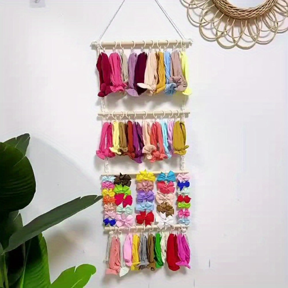 Boho Jewelry Organizer Wall Mount Hanging Rack Hand Woven Tassel Necklace Earring Bracelet Holder 30 Hooks Bedroom Decor Display Stand