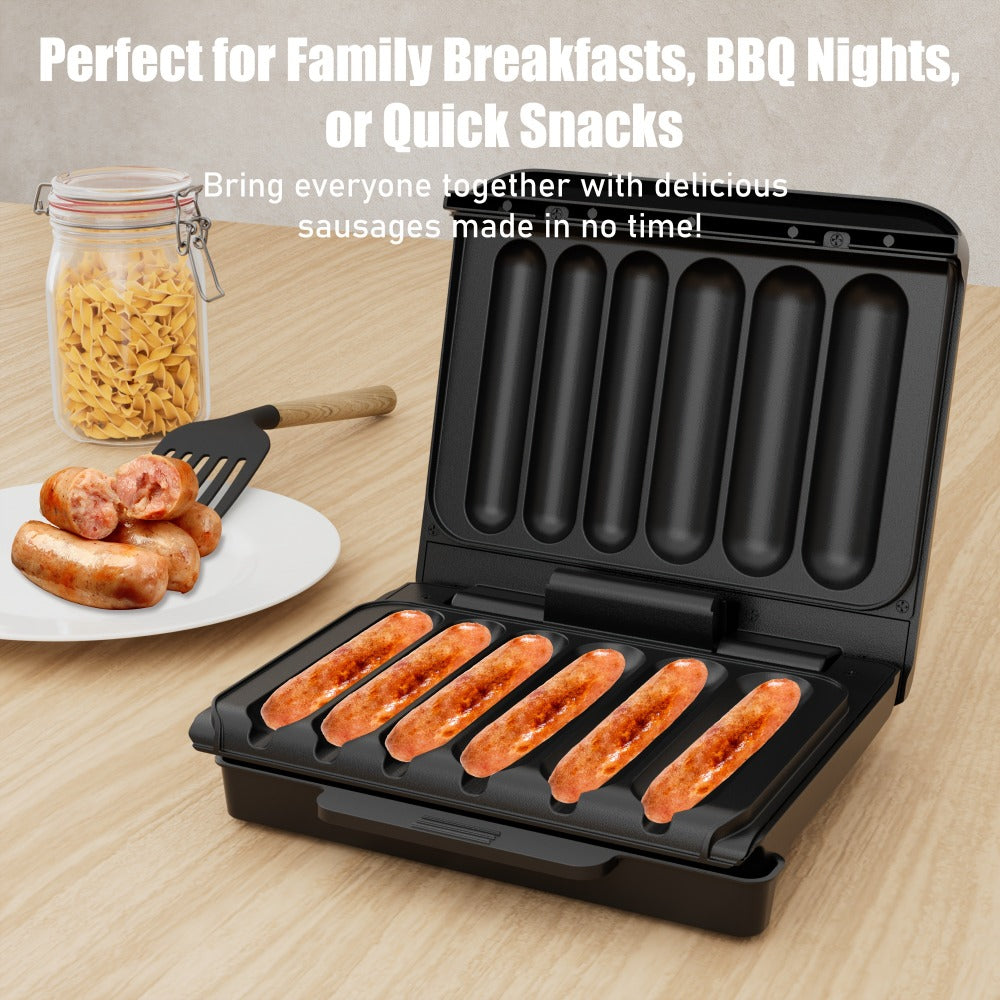 Electric Sausage Grill and Sandwich Maker with Nonstick Plate and Cord Storage Compact Countertop Cooker for Hot Dogs BBQ Sausages Veggie Sausages and Toasted Sandwiches Easy to Clean