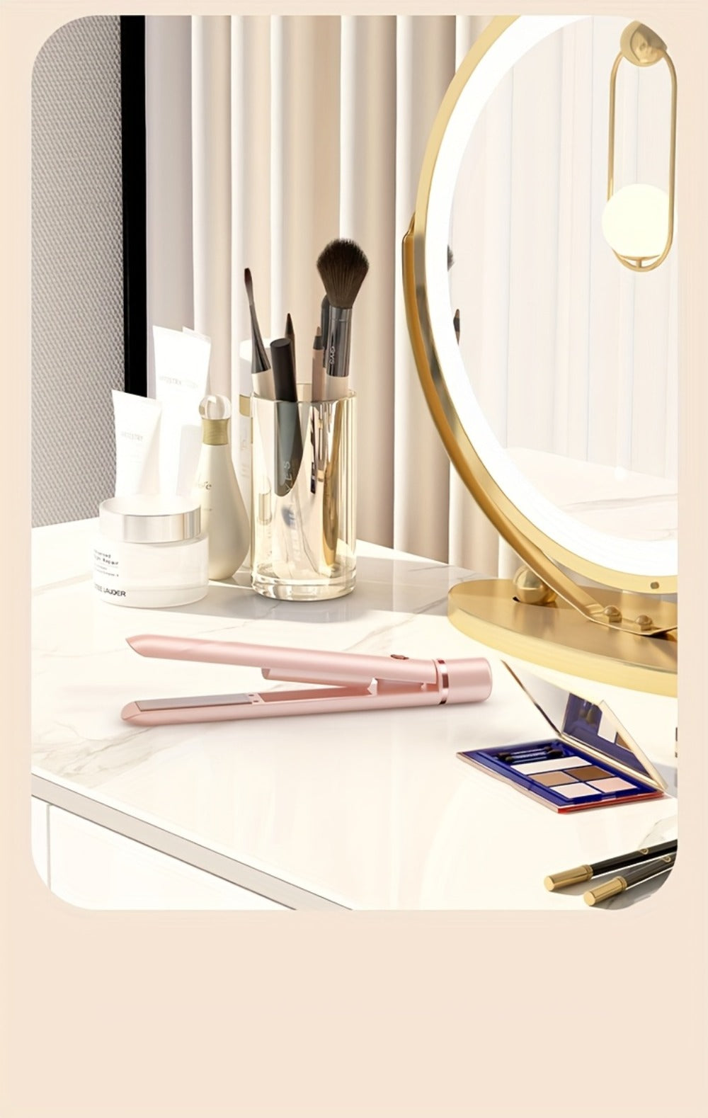 Wireless Hair Straightener and Curling Iron 2-in-1 Ceramic Cordless Hair Styler USB-C Rechargeable 3-Speed Adjustable Temperature Portable Travel Hair Tool Women Gift Pink White