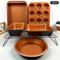 Nonstick Bakeware Set 5 6 or 10pcs with Cooling Rack Round Cake Pan Square Cake Pan Bread Pan Muffin Pan Roasting Pan Dishwasher Safe Oven Safe Easy to Clean