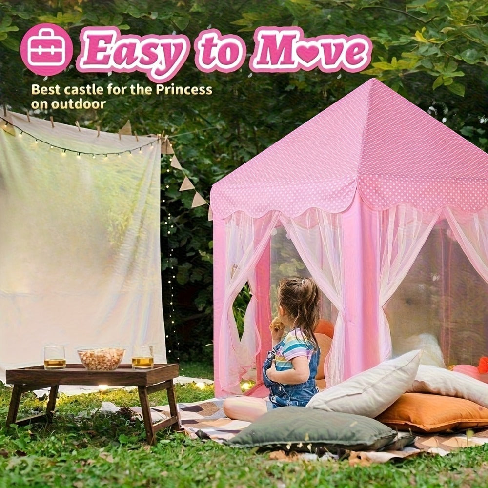 Kids Princess Tent Hexagonal Play Tent with Sheer Door Curtain ¨C Flower Pattern Mosquito Net Castle for Girls, Indoor Outdoor Playhouse Canopy Bed Tent