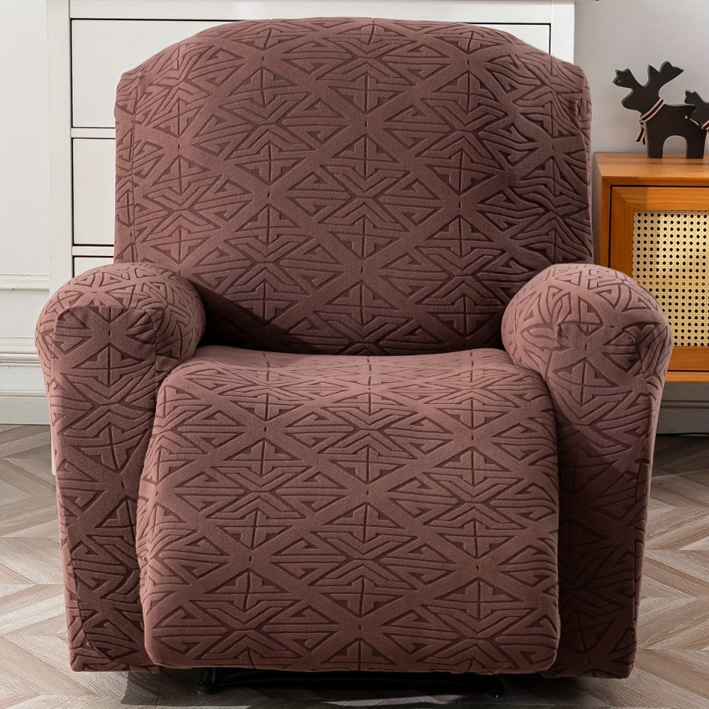 Stretch Recliner Chair Cover 4-Piece Slipcover Non-Slip Elastic Recliner Protector Polar Fleece Jacquard Fabric Pet Scratch Proof Easy Install for Lazy Boy Recliner