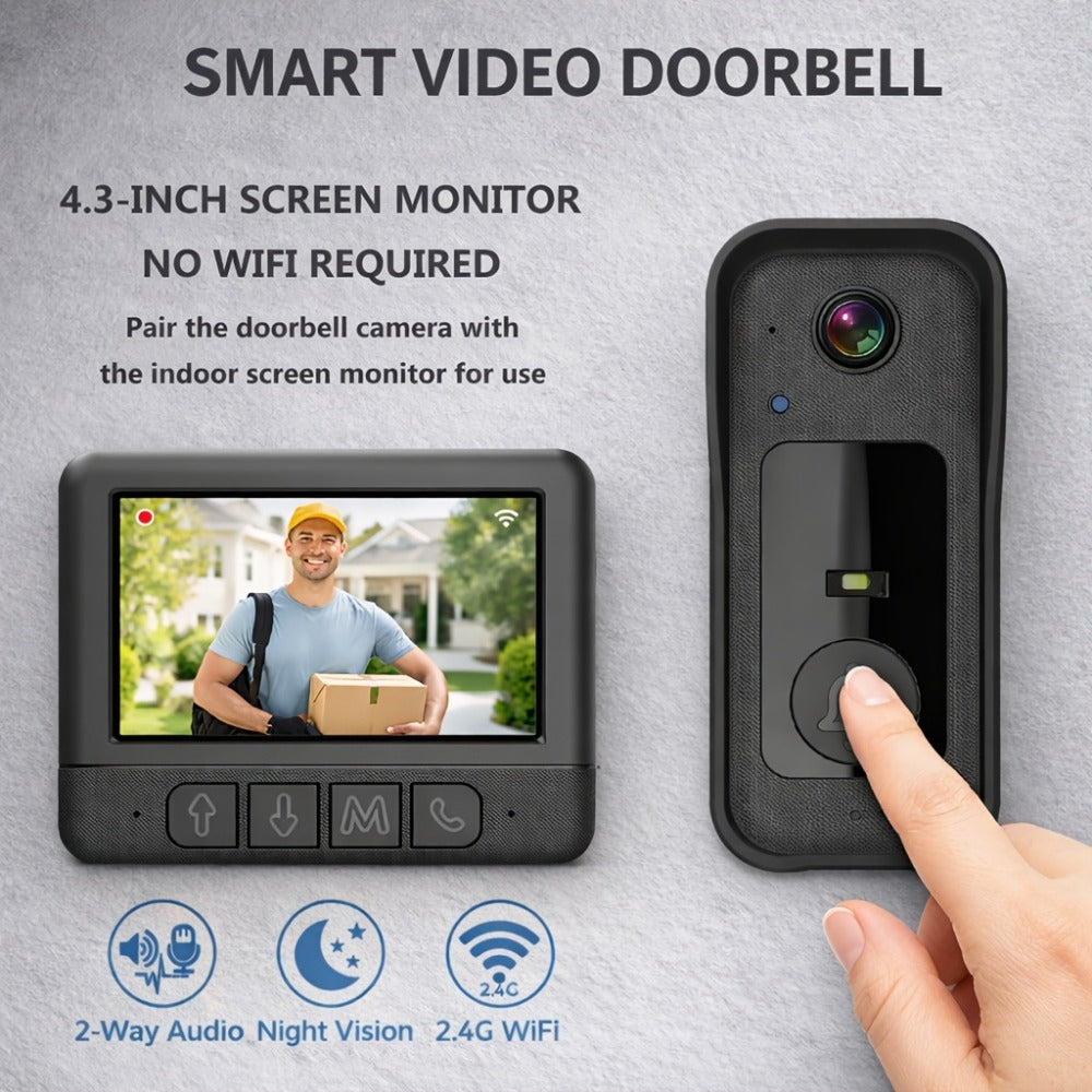 Smart Video Doorbell Wireless Touchscreen Display | Motion Detection 2-Way Audio Local Storage No Subscription | Easy No-Wire Install Home Security Doorbell Camera System
