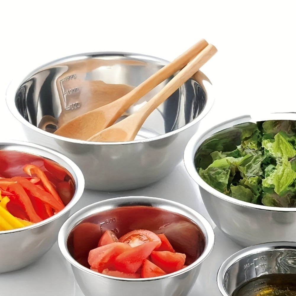 Stainless Steel Mixing Bowl Set 5-Pack with Measurement Markings for Kitchen Cooking Baking Salad Vegetable Washing Fruit Serving & Meal Prep ¨C Stackable Nesting Bowls