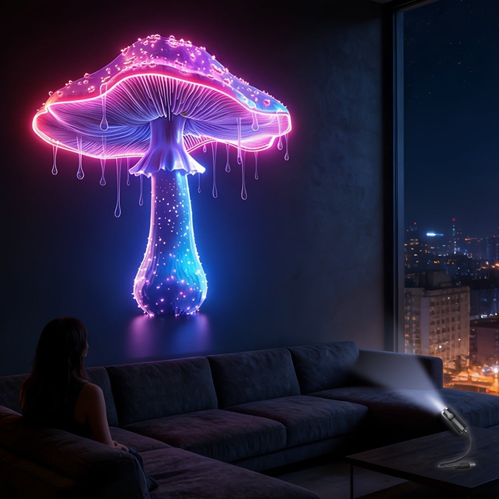 USB Projection Night Light 10-in-1 Mushroom Leaf LED Atmosphere Lamp Neon Aesthetic Room Decor for Bedroom Car Interior Ceiling Decoration Kids Room Gaming Room Gift