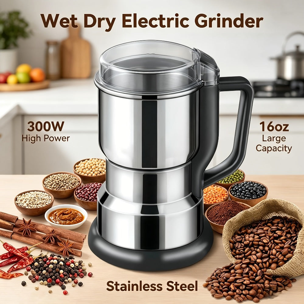 Electric Coffee Grinder 300W 25000RPM ¨C 8-Blade Stainless Steel Spice & Grain Mill for Coffee Beans, Nuts, Spices | Home, Cafe & Camping