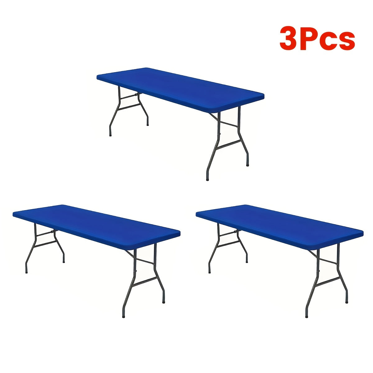 Stretch Table Covers 6Ft Washable Elastic Rectangle Tablecloth for Parties Weddings Picnics Camping, Spandex Polyester Blend, Fits Standard 6 Foot Tables, Set of 3 6 9 or 12, Black White Blue