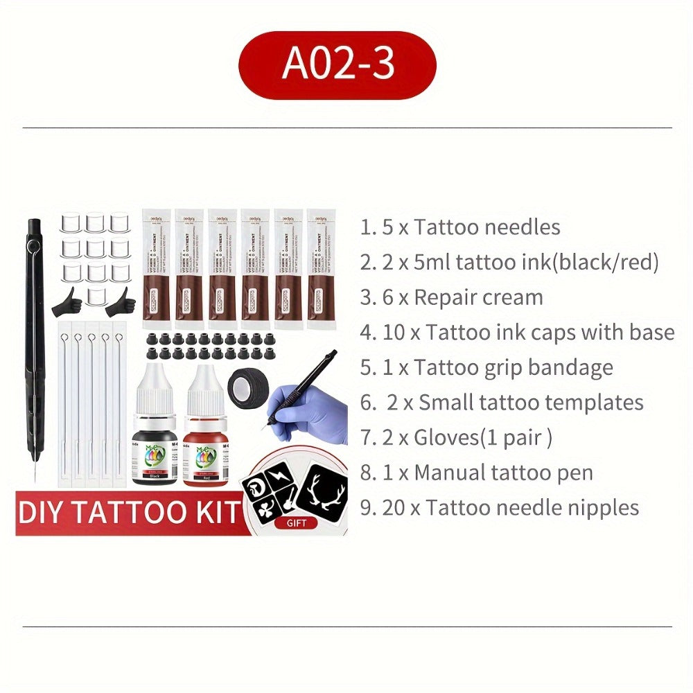 Hand Poke Tattoo Kit Complete 3D Body Art Stick and Poke Pen Set with Ink Needles and Guide for Beginners to Experts Professional DIY Tattoo Supplies Safe Home Use