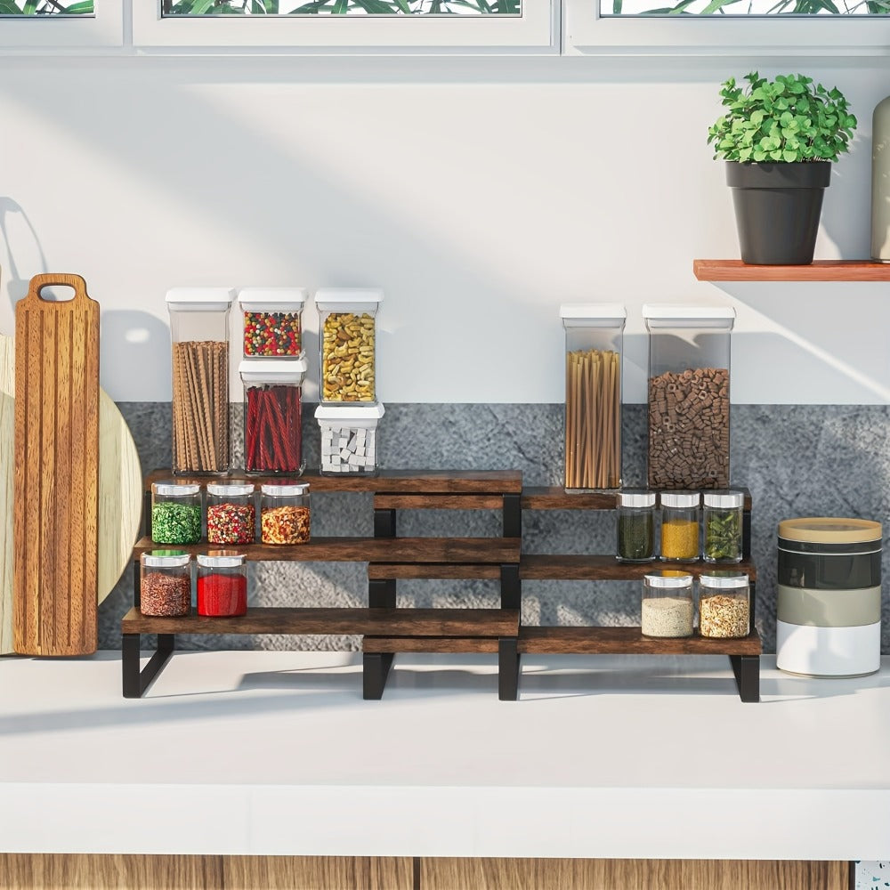 Expandable Spice Rack Organizer 3-Tier 2-Pack ¨C Adjustable 13.8¡± to 26¡± Display Riser Stand for Kitchen Cabinet, Countertop & Pantry ¨C Shelf for Spices, Liquor, Perfume, Makeup & Collectibles