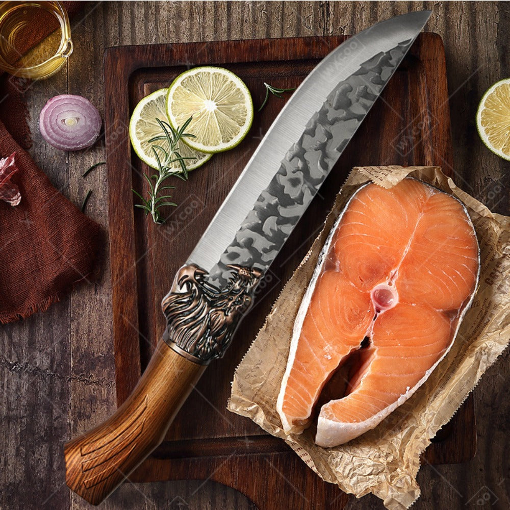 Chef Knife Set 8 PCS Professional Kitchen Knives - Stainless Steel Forged Blade, Boning Knife, Butcher Knife & Kitchen Scissors, Ultra-Sharp Full Tang Design