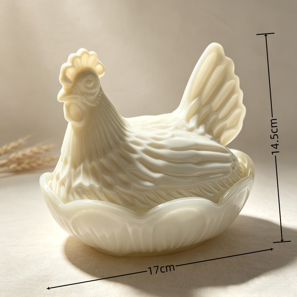 Glass Chicken Candy Jar - Vintage Milk Glass Nesting Hen Cookie Jar with Lid for Home Decor, Kitchen Display & Gifts