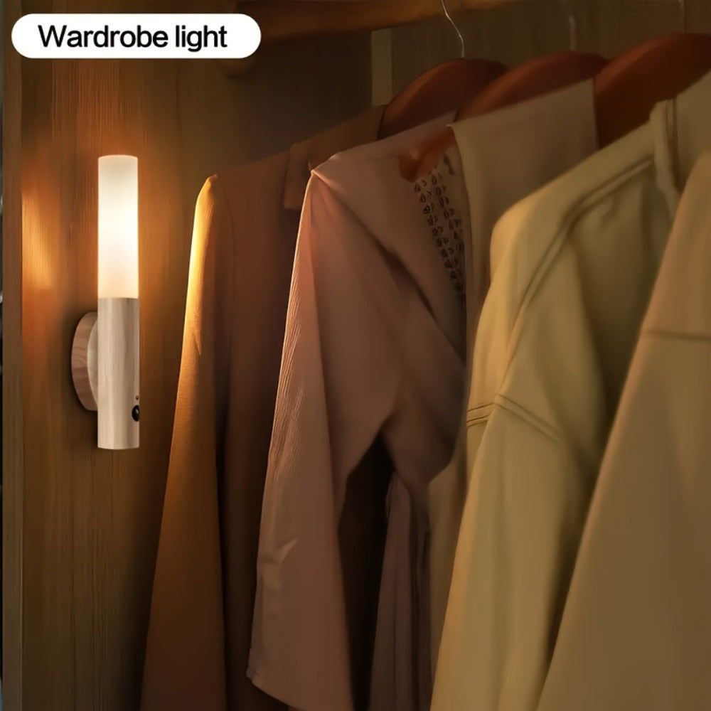 Motion Night Light Rechargeable LED ¨C IPX4 Waterproof Wood Grain & Walnut Under Cabinet Step Lamp for Staircase, Hallway, Wardrobe, Closet & Indoor Walls (2 or 4 Pack)