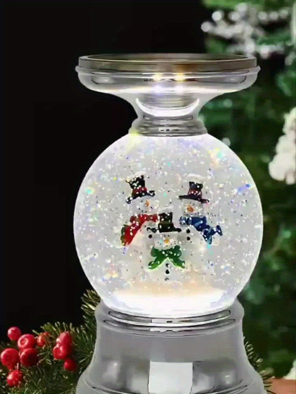 Snowman Water Globe Candle Holder Pedestal Compatible with Bath & Body Works 3-Wick Candles - Winter Christmas Centerpiece Table Decor