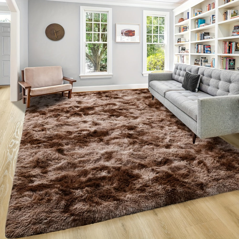 Shaggy Plush Area Rug - Soft Fluffy Carpet for Living Room, Bedroom & Sofa | Non-Slip Machine Washable Tie-Dye & Solid Color Long Pile Rug | Luxury Home Decor Floor Mat in Multiple Sizes & Colors