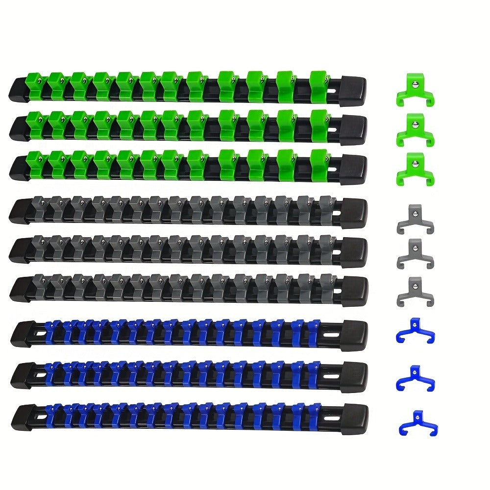 Socket Organizer Set with Rails ¨C Heavy Duty ABS Socket Holder Rack for 1/4¡±, 3/8¡± & 1/2¡± Drive ¨C Tool Storage Kit for Toolbox, Garage & Workshop Organization (6, 9 or 18 Piece)