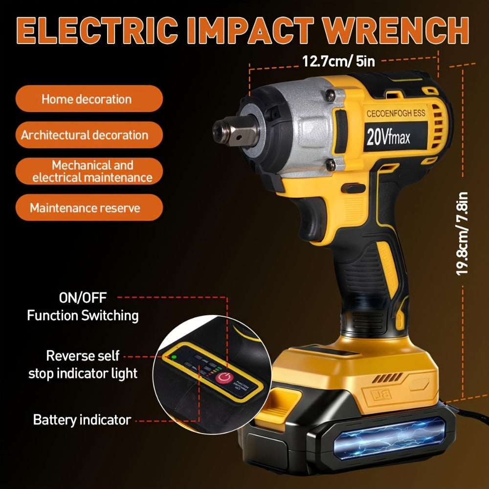 Cordless Impact Wrench 1/2 Inch Brushless ¨C 450N.m 259Ft-lbs High Torque Impact Gun, 3300RPM Variable Speed, 12 Sockets, Fast Charger & Dual Battery Options for Auto Repair & Home Use