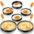 Egg Ring Set 6pcs Nonstick Stainless Steel Pancake Mold 4 Inch and 6 Inch Silicone Handle Round Griddle Shaper for Eggs Omelettes Pancakes Sandwiches Breakfast Cooking