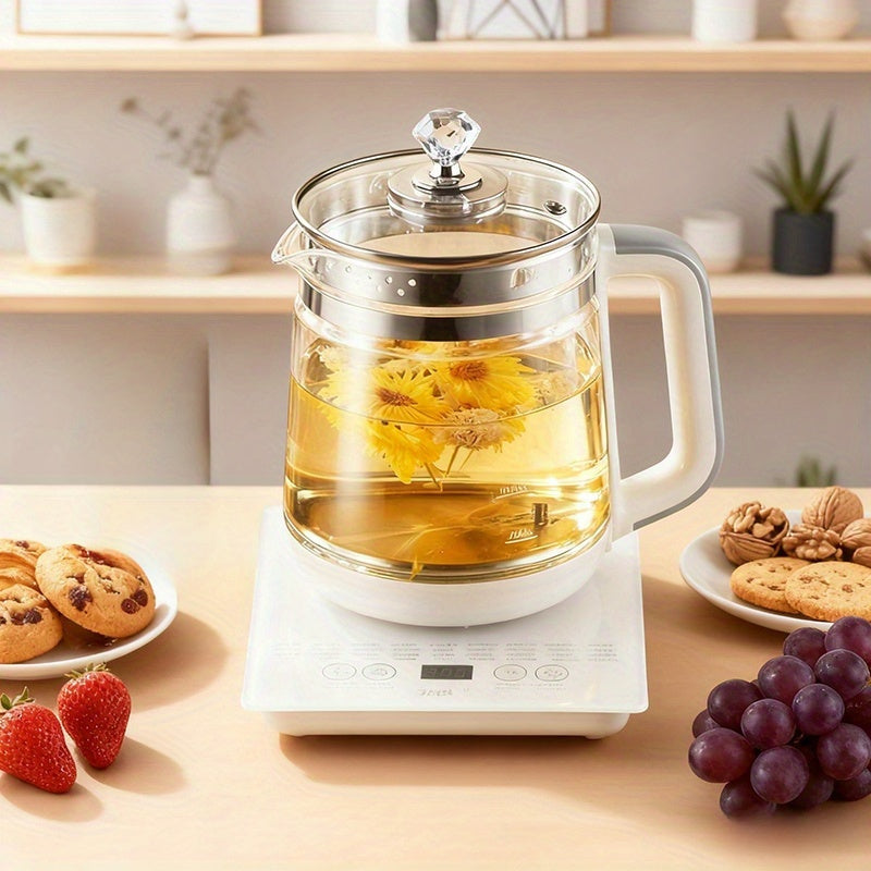 Electric Health Pot Smart Kettle 1.8L Thickened Glass 18 Smart Functions Removable Filter Multi-Functional for Tea Herbal Brewing Camping Home US Plug White
