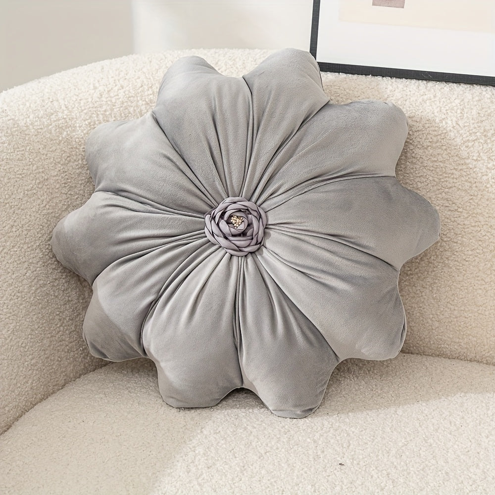 Round Flower Shaped Throw Pillow with Insert 16 Inch Soft Knit Decorative Cushion Machine Washable Zipper for Sofa Bed Car Home Decor 5 Colors