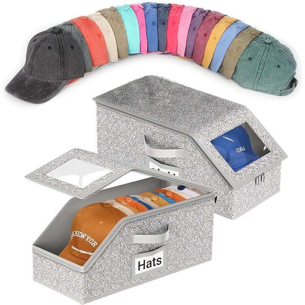 Baseball Cap Storage Box 2 Pack ¨C Foldable Stackable Zippered Hat Organizer, Large Capacity Dustproof Closet Storage for Caps, Hats & Clothes, Durable Fabric