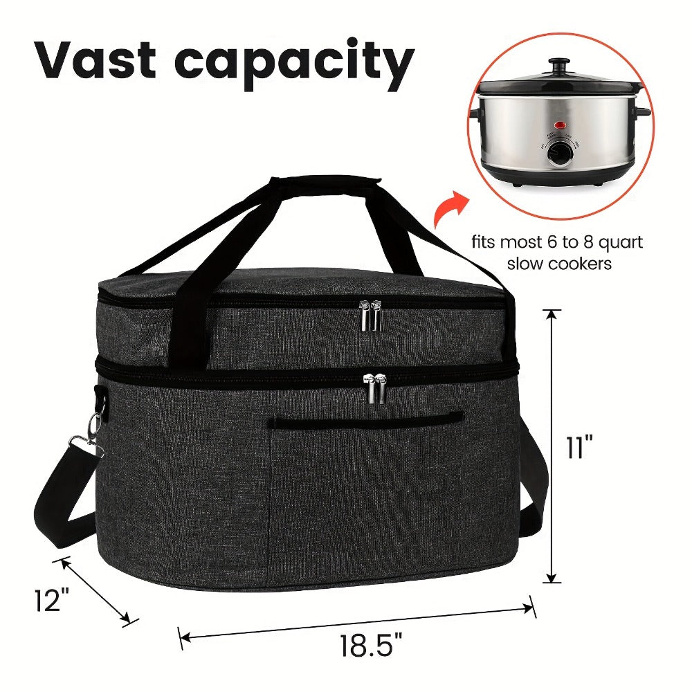 Slow Cooker Bag Insulated Carrier for 6-8 Quart Oval Crockpot, 2-Layer Waterproof Travel Bag with Handle, Keeps Food Warm for Potlucks, Family Gatherings, Reunions & Outdoor Events
