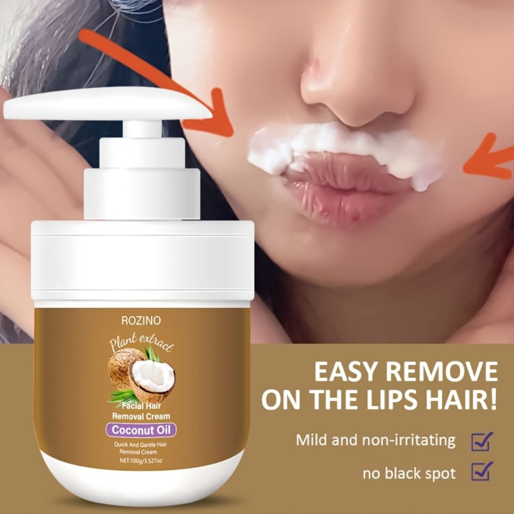 Hair Removal Cream with Coconut Essence & Aloe ¨C Mild Non-Irritating 5-Minute Formula for Underarms, Lips, Arms, Legs, Back & Bikini Area, Gentle Depilatory Cream for Sensitive Skin, 100g