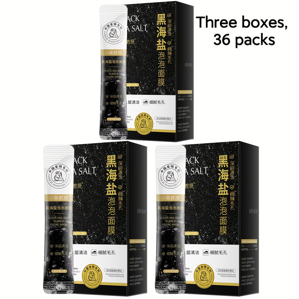 Black Sea Salt Bubble Mask with Nicotinamide, Moisturizing Foam Mud Mask Alcohol-Free for All Skin Types, Unisex Deep Cleansing Pore Purifying Face Mask ¨C Individual Portable Packs for Travel (12/24/36 Pack)